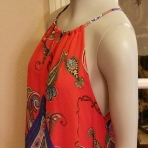 Red Bohemian Print Hankerchief Midi Dress - Picture 5 of 8